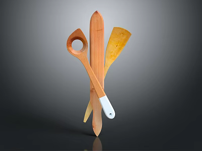 Wooden Kitchen Utensils Set With Spoon Spatula And White Handle Design 3d model