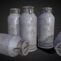 Industrial Equipment With Vintage Metal Milk Cans And Rusty Metal Pipe