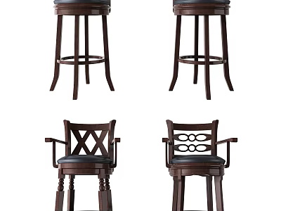 Wooden Bar Stools With Various Designs Cross Back Circular Cutout And Armrests 3d model