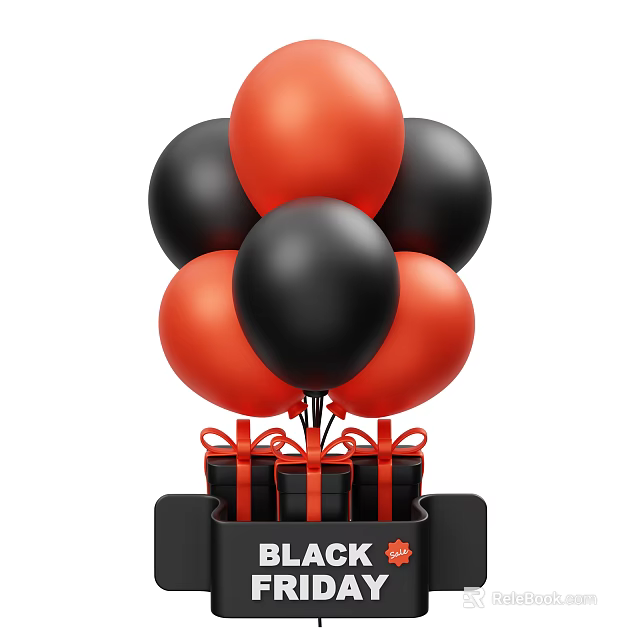 Black And Red Balloons With Gift Boxes Decorative Ornament Set With Red Bows 3d model 