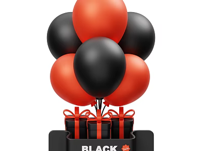 Black And Red Balloons With Gift Boxes Decorative Ornament Set With Red Bows 3d model