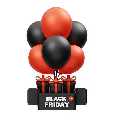 Black And Red Balloons With Gift Boxes Decorative Ornament Set With Red Bows 3d model