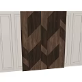 Bed Accent Wall With Dark Wood Geometric Pattern And Light Panels 3d model
