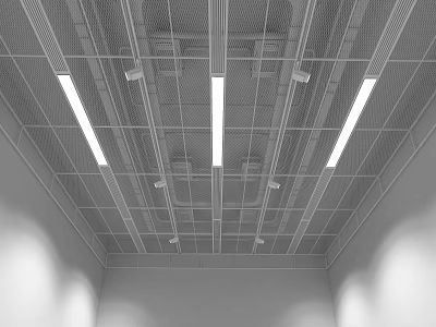 Modern Grid Ceiling Design With Linear Recessed Lights And Metal Framework 3d model