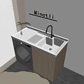 Modern Balcony Cabinet With Washing Machine Sink Faucet And Wooden Structure