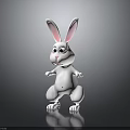 White Rabbit 3D Model In Standing Pose With Long Ears Gray Background And Reflective Surface