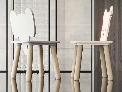 Modern Kids Chair With Animal Ear Shaped Backrest And Light Wooden Legs 3d model