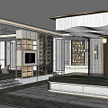 Modern Sales Office Interior With Decorative Screen Lighting And Reception Area 3d model