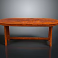 Orange Wooden Oval Table With Four Legs On Gray Background