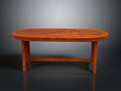 Orange Wooden Oval Table With Four Legs On Gray Background 3d model