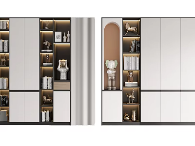 Elegant Modern Bookcase With Open Shelves Closed Cabinets Books And Decorative Items 3d model