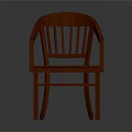 Red Wooden Chair With Armrests Slatted Backrest And Solid Seat Design