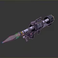 3D Model Rocket Launcher Weapon with Black White Body and Yellow Accents