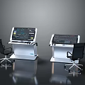 Modern Electronic Workstations With Large Interactive Touch Screens And Black Office Chairs 3d model
