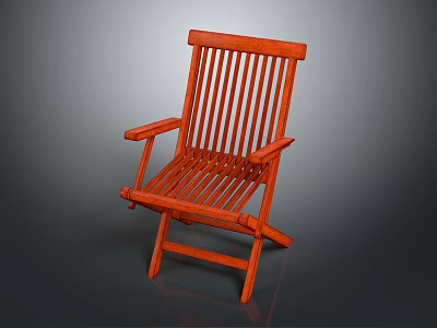 Orange Wooden Leisure Chair With Slat Back Design And Sturdy Structure For Outdoor Relaxation 3d model