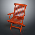 Orange Wooden Leisure Chair With Slat Back Design And Sturdy Structure For Outdoor Relaxation