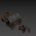 Wooden Wagon And Cart With Canvas Cover And Pillows On Dark Background
