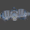 Blue and Orange Detailed Mech Suit With Metallic Texture And Illuminated Mechanical Parts
