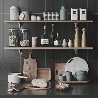 Modern Kitchenware Ornaments Kitchen Supplies Bowls and Cupboard Flour Bottle Bread 3d model