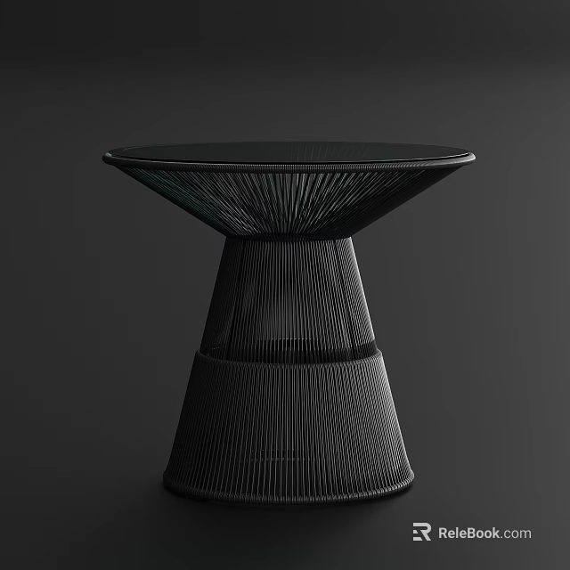 Modern Side Table with Round Glass Top and Striped Geometric Base 3d model 