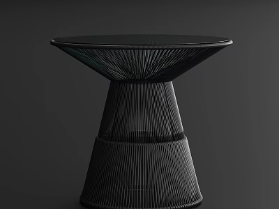 Modern Side Table with Round Glass Top and Striped Geometric Base 3d model
