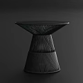 Modern Side Table with Round Glass Top and Striped Geometric Base 3d model