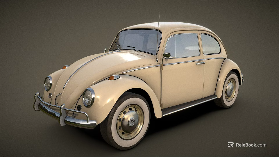 Vintage Cream Colored Beetle Car With Classic Design And Round Headlights 3d model 