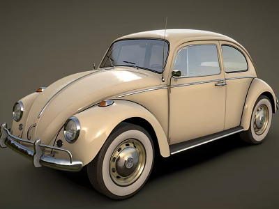 Vintage Cream Colored Beetle Car With Classic Design And Round Headlights 3d model