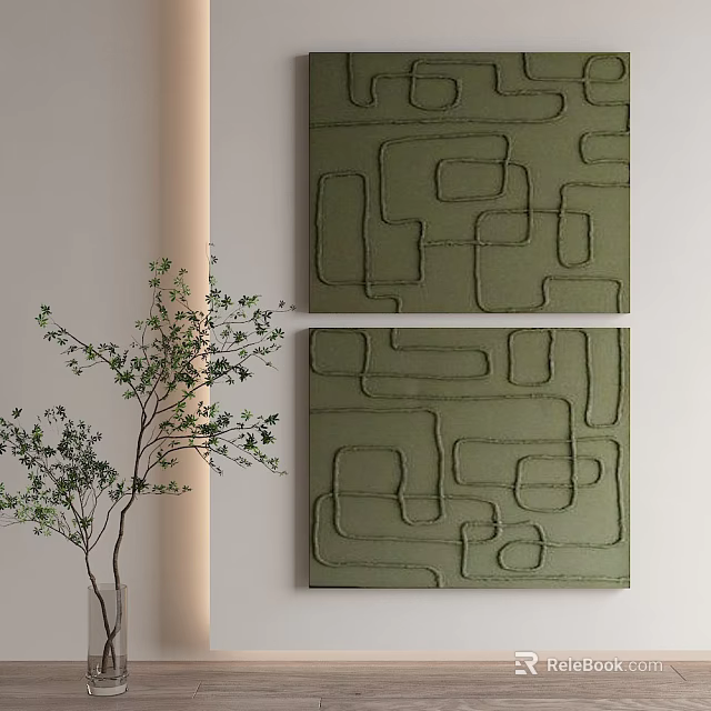 Green Geometric Pattern Decorative Wall Panels With Indoor Plant 3d model
