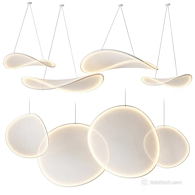 Multiple Hanging Modern White Pendant Lights With Curved And Circular Frosted Shades 3d model 