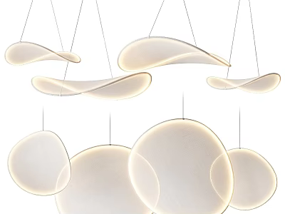 Multiple Hanging Modern White Pendant Lights With Curved And Circular Frosted Shades 3d model