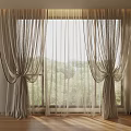 Modern Layered Curtains with Sheer Panels Tied Sides and Green Trees View in Room Window