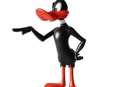 Cute Black Duck Doll With Red Beak Extending One Hand And Hand On Hip 3d model