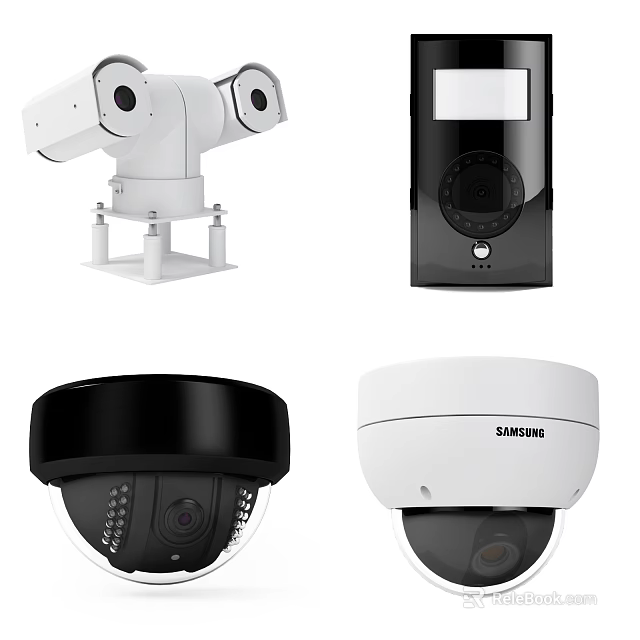 Various Security Surveillance Cameras Including Dome Dual Lens And Spherical Models For Monitoring 3d model 