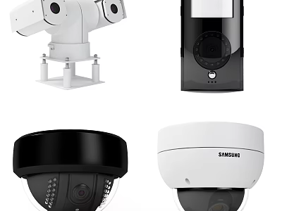 Various Security Surveillance Cameras Including Dome Dual Lens And Spherical Models For Monitoring 3d model