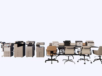 Office Desk Workspace Setup With Office Chair Printer And Multiple Equipment 3d model