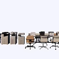 Office Desk Workspace Setup With Office Chair Printer And Multiple Equipment 3d model