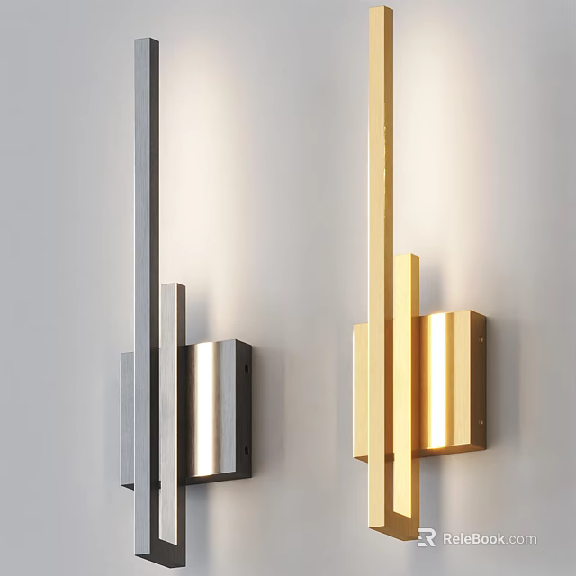 Modern Grey and Gold Wall Sconces Featuring Sleek Design and Warm Lighting 3d model 