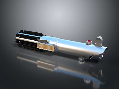 Futuristic Sci Fi Weapon Featuring Silver Cylindrical Body Black Yellow Accents And Control Components 3d model