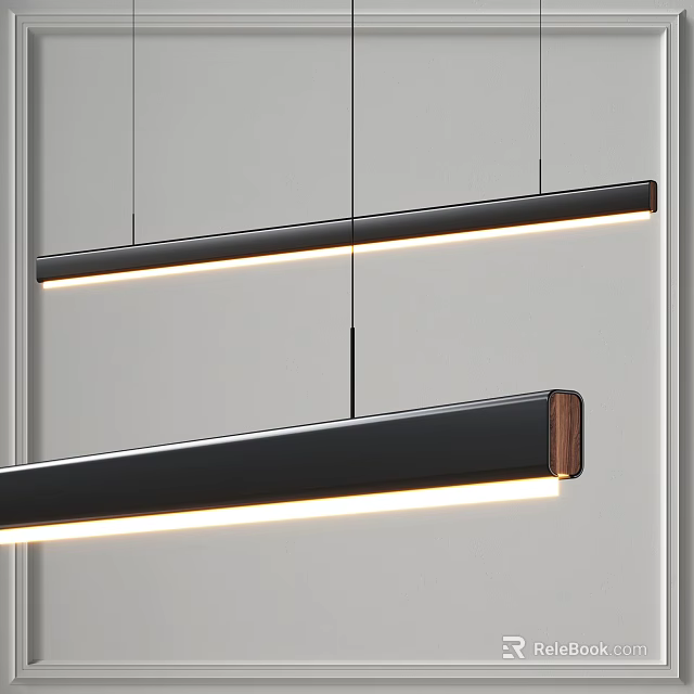 Modern Elongated Pendant Lights With Black Frame And Wooden Accents For Interior Design 3d model 