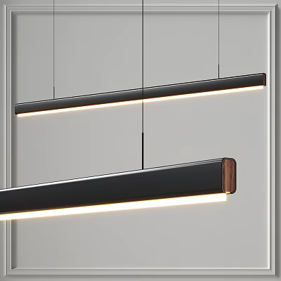 Modern Elongated Pendant Lights With Black Frame And Wooden Accents For Interior Design 3d model