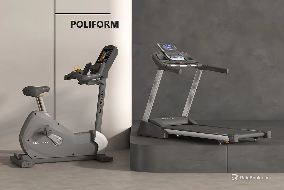 Modern Fitness Equipment For Home Gym With Exercise Bike And Treadmill 3d model 
