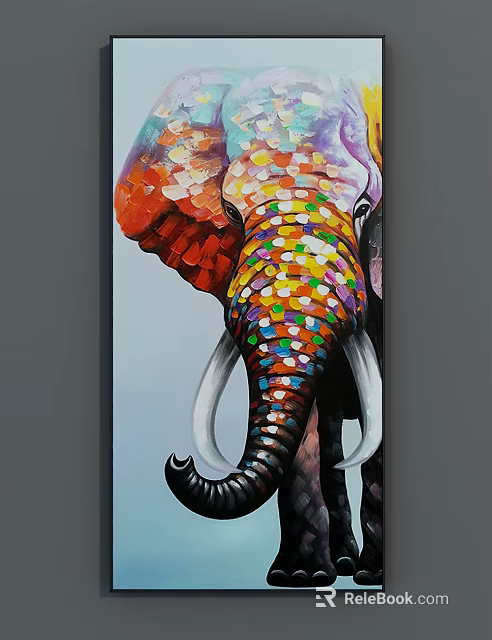 Colorful Elephant Animal Painting with Vibrant Abstract Patterns and Bold Hues on Canvas 3d model 