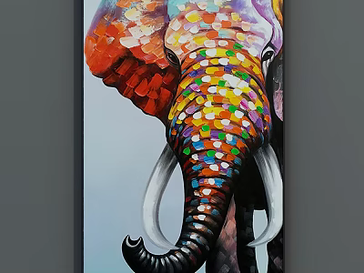 Colorful Elephant Animal Painting with Vibrant Abstract Patterns and Bold Hues on Canvas 3d model