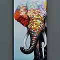 Colorful Elephant Animal Painting with Vibrant Abstract Patterns and Bold Hues on Canvas