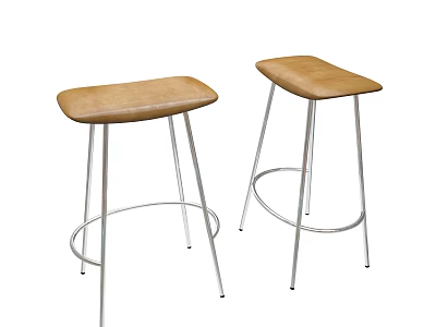 Two Modern Brown Leather Bar Stools With Metal Legs And Contemporary Design 3d model