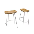 Two Modern Brown Leather Bar Stools With Metal Legs And Contemporary Design