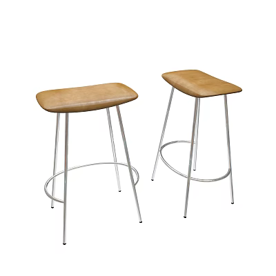 Two Modern Brown Leather Bar Stools With Metal Legs And Contemporary Design 3d model