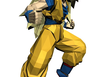 Game Movie Character with Long Spiky Hair in Dynamic Battle Pose Yellow Pants Blue Outfit 3d model