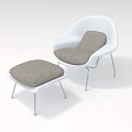 Modern Minimalist White Lounge Chair With Light Brown Upholstered Ottoman And Metal Legs